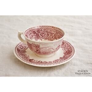 Arabia Finland Rosmarin Red Tea Cup & Saucer Vintage Mid Century